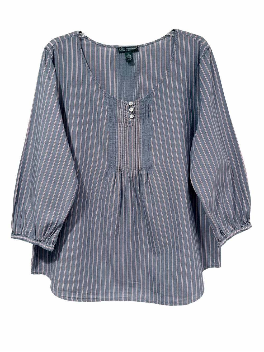 Lauren Jeans Co. Ralph Lauren Cotton Pintuck Striped Peasant Blouse